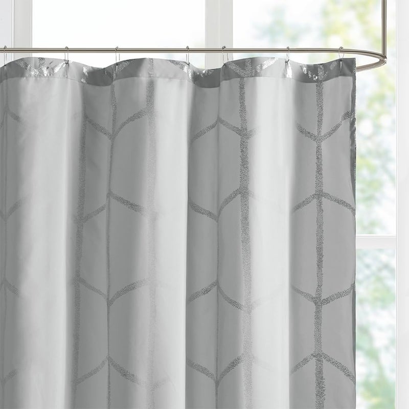 Intelligent Design Raina Shower Curtain Printed Geometric Metallic Machine Washable Modern Home Bathroom Decorations, 72" x 72", Grey (ID70-1292) - Image 5